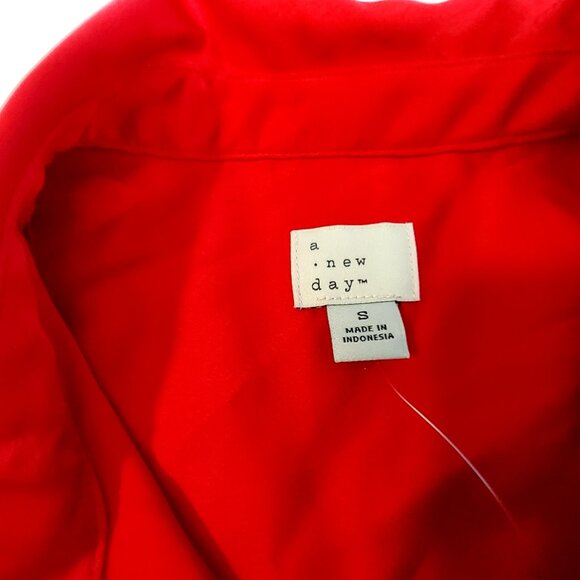 A New Day Womens Red Satin Long Sleeve Blouse Button-down closure Size Small - Picture 4 of 10